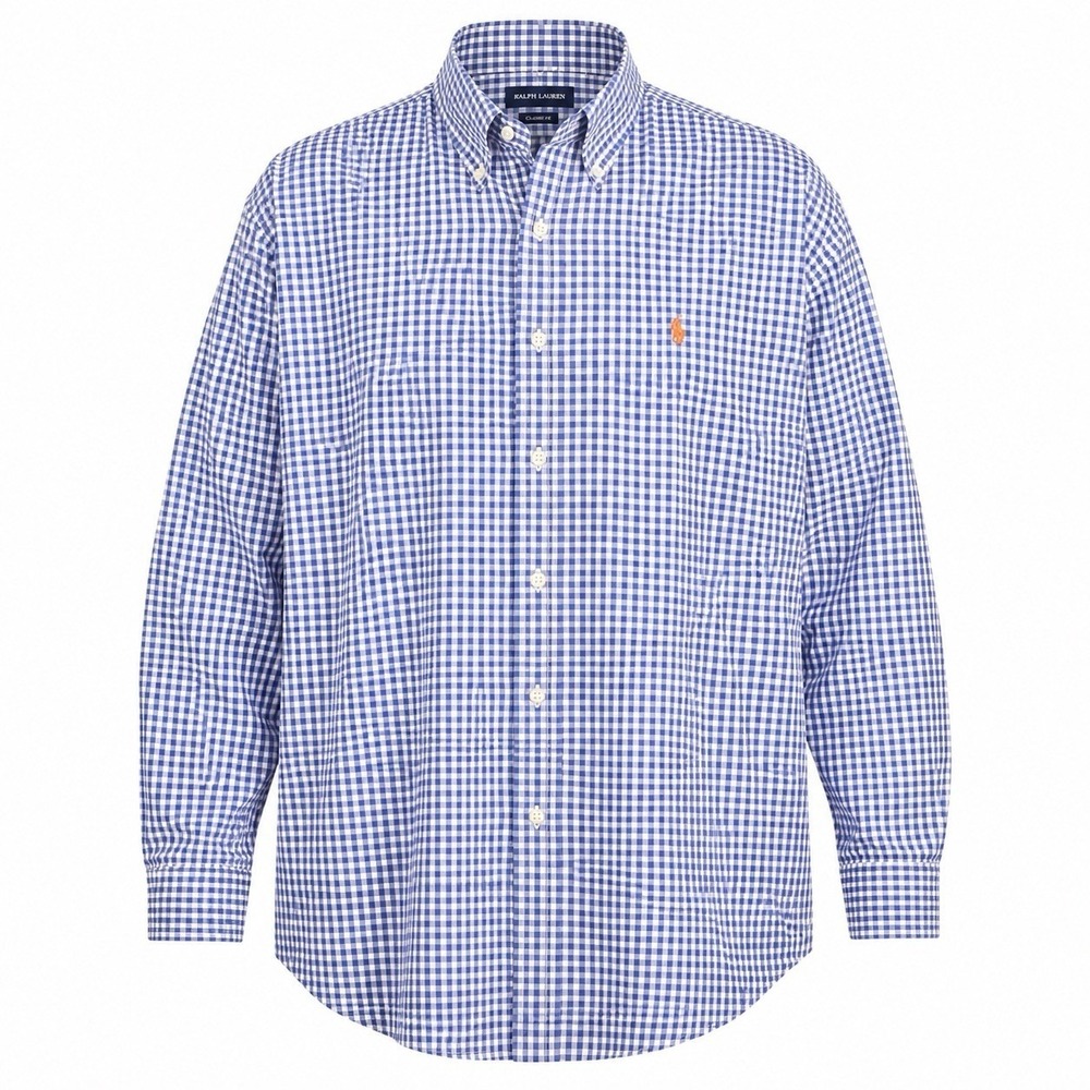 Ralph Lauren Golf Tilden Button Down Shirt Men's XXL Navy Blue Gingham Pony Logo